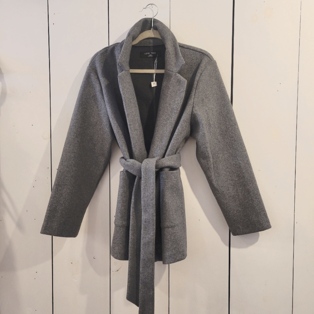 Woman's Gray stylish wrap wool coat size L